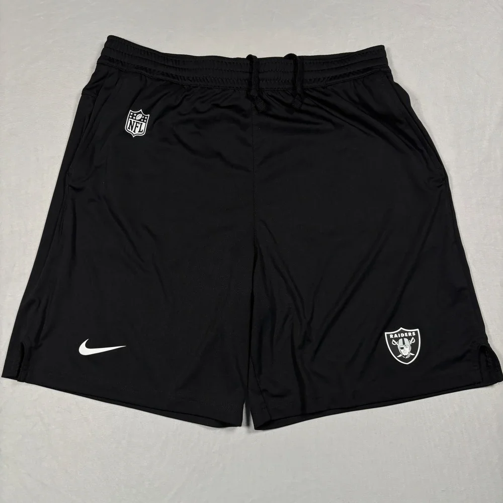 Nike Shorts Mens Large Tall Black Raiders NFL Dri-FIT Athletic Training Gym